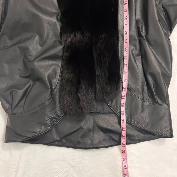 Vintage 1980s Jacqueline Ferrar Leather Coat with Fox Fur Trim Size Large - Picture 13 of 16